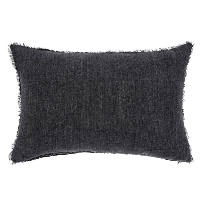 Black linen lumbar pillow sale