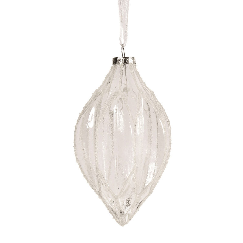 Clear Ribbed Glass Drop Ornament