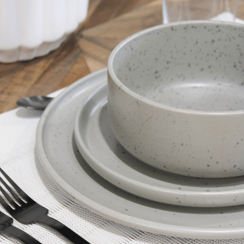 12 Piece Grey Stone Lava Dinnerware Set Wyrth Home