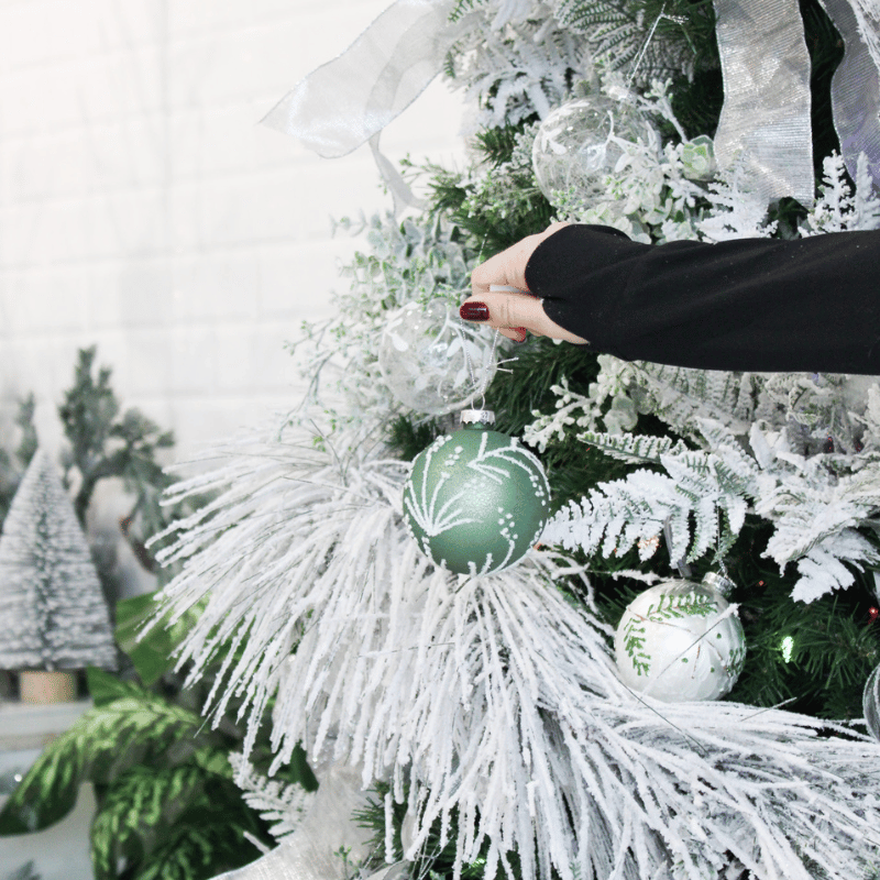 Silver Evergreen Glass Ball Ornament