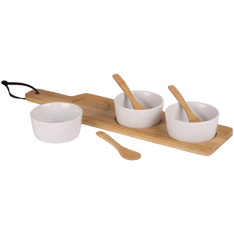 Bamboo Tray with 3 Round Bowls