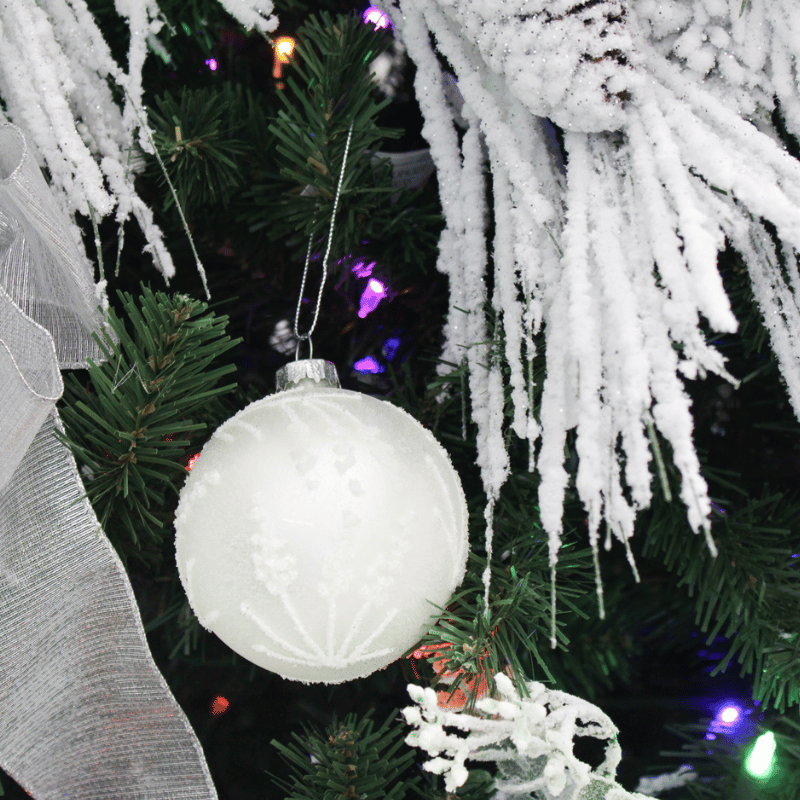 White Glitter Wildflower Glass Ornament