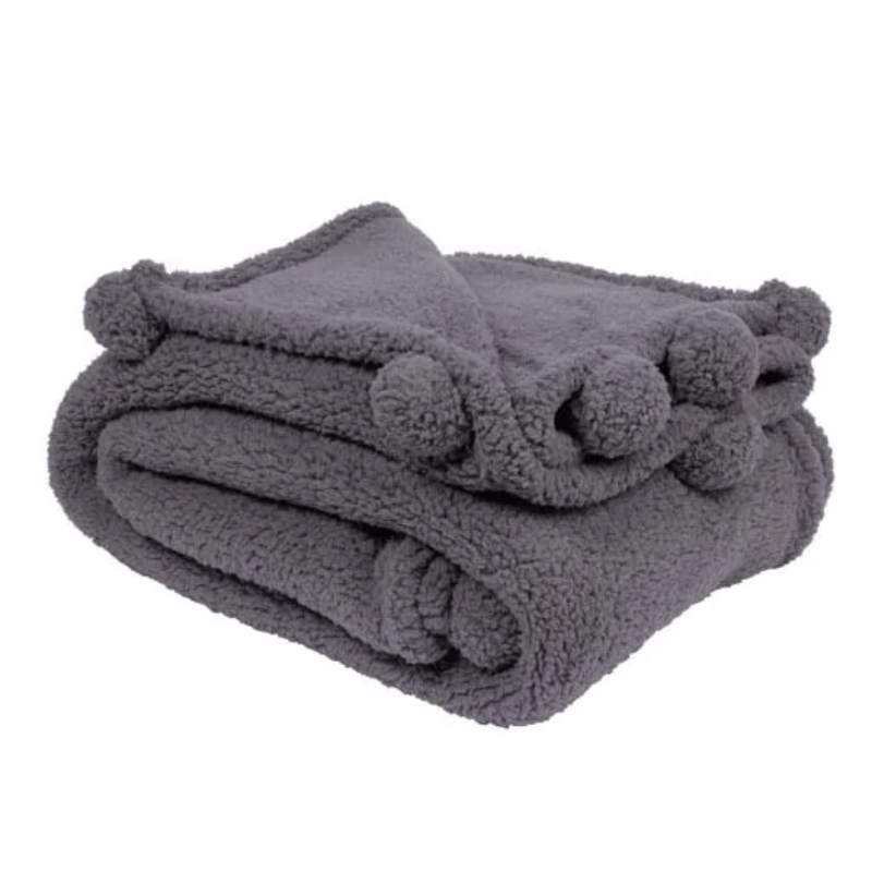 Charcoal Pom Pom Sherpa Throw