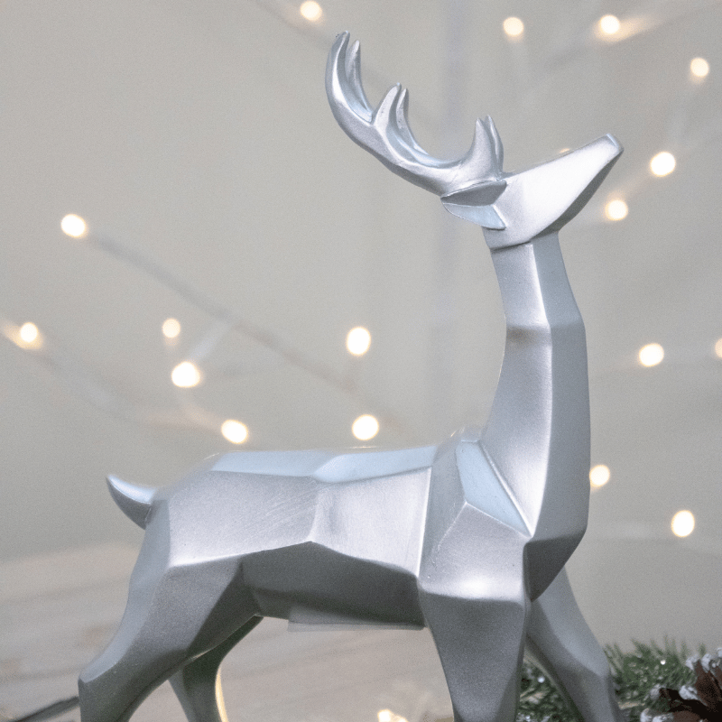 Small Silver Geometric Standing Reindeer