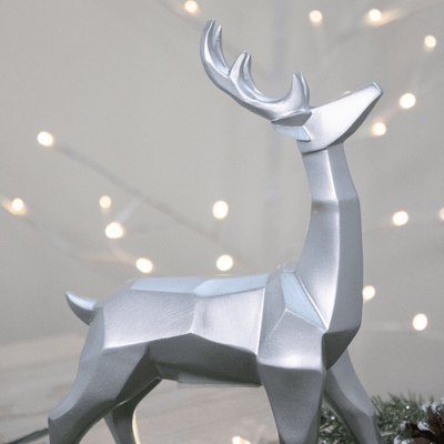 Small Silver Geometric Standing Reindeer