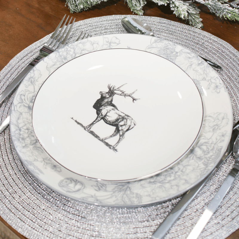 Silver Toile Reindeer Dessert Plates - Set of 4