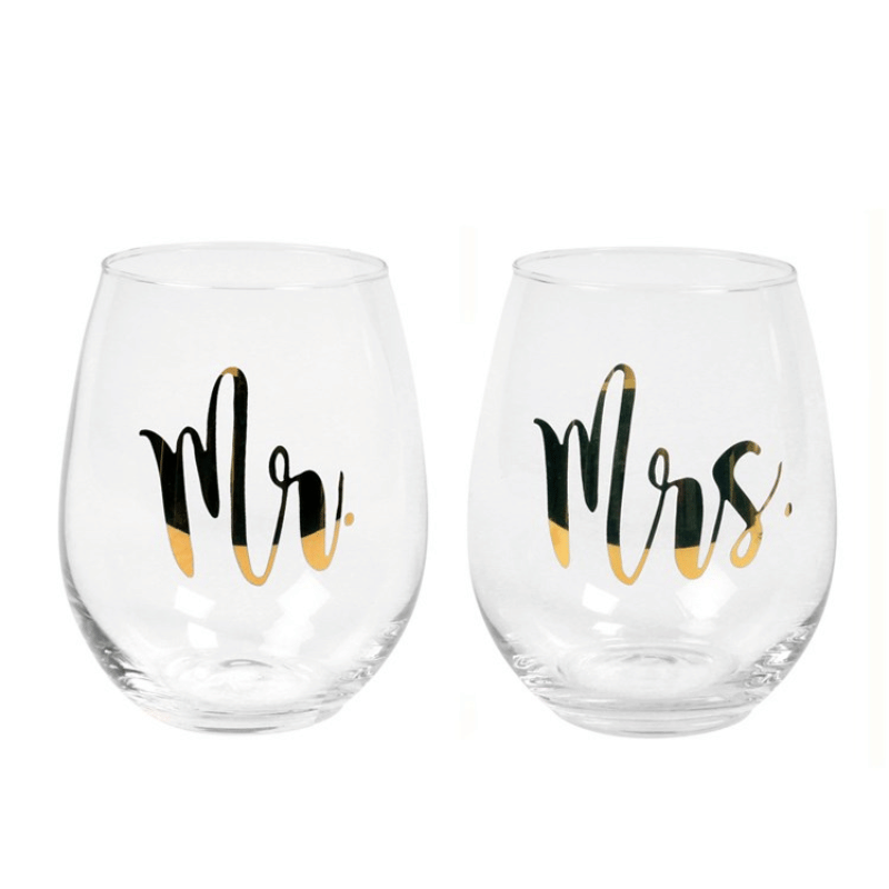 Mr | Mrs Stemless Wine Glass - Set Of 2