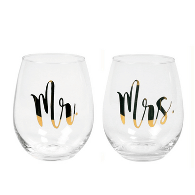 Mr | Mrs Stemless Wine Glass - Set Of 2