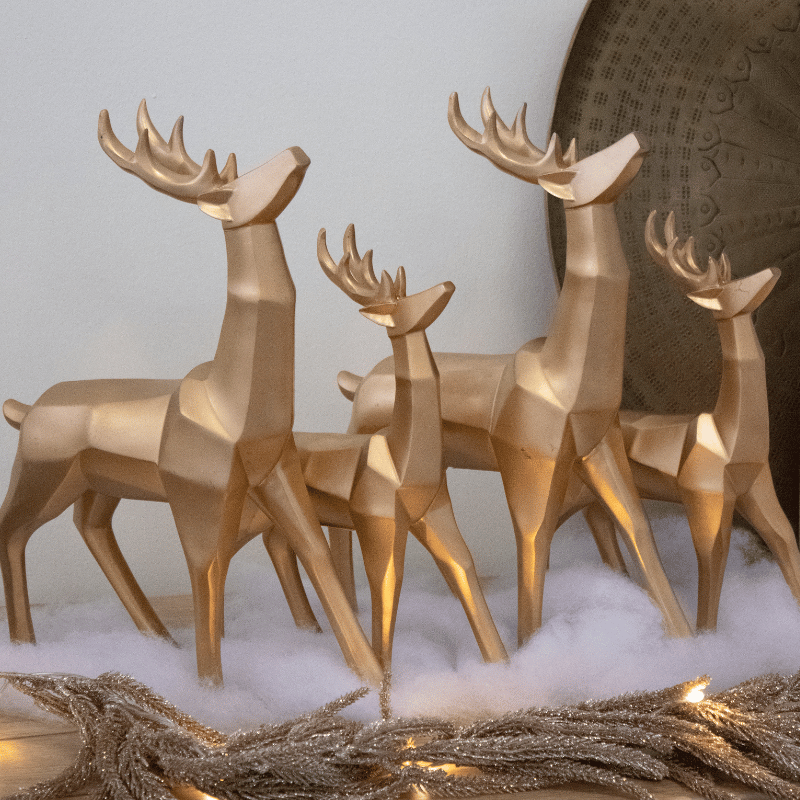 Large Gold Geometric Standing Reindeer