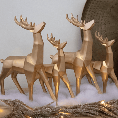 Small Gold Geometric Standing Reindeer