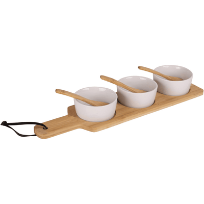 Bamboo Tray with 3 Round Bowls