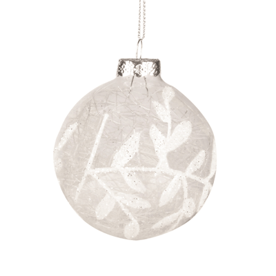 White Glitter Branch Glass Ornament