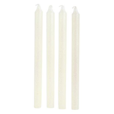 10" Shimmer White Taper Candle - Set of 4