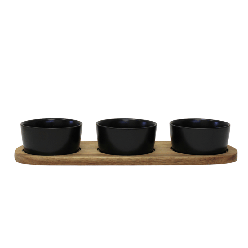 4-Piece Black Serving Bowls & Tray