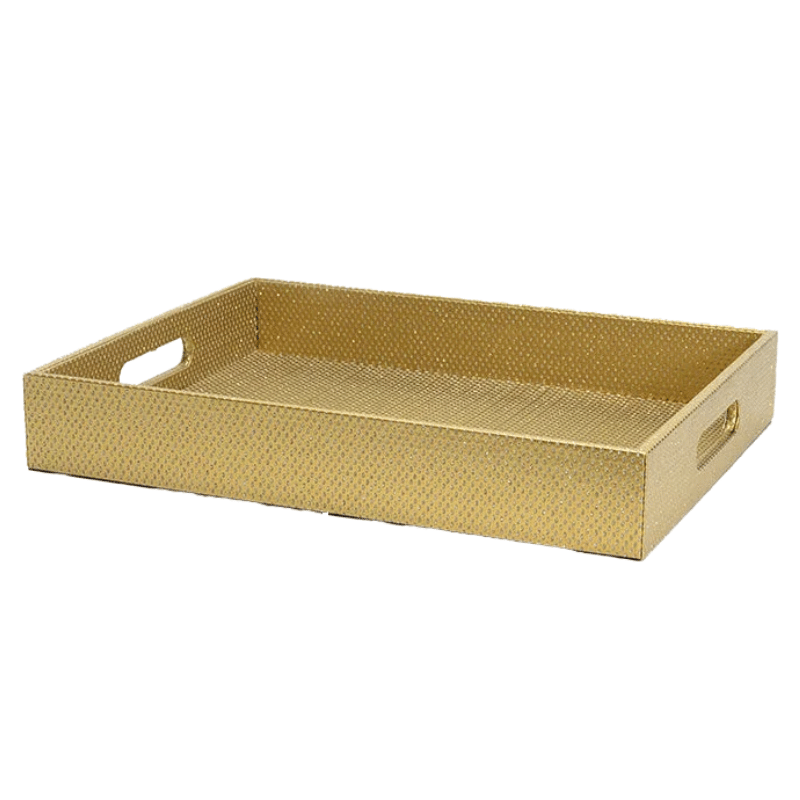 Gold Diamonds Rectangular Tray with Handles