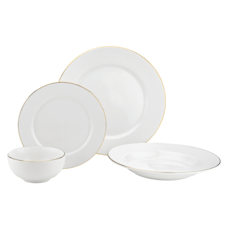 16-Piece Pique Gold Rim Dinnerware Set