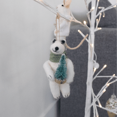 Green Felt Polar Bear Ornament