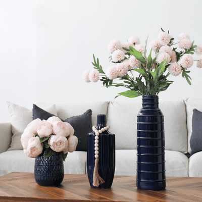 Navy Fluted River Vase