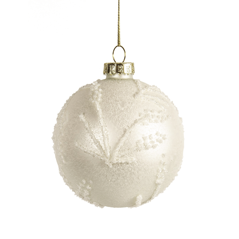 White Glitter Wildflower Glass Ornament