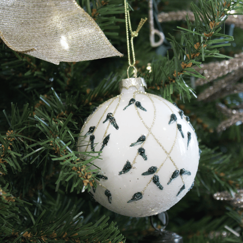 Ivory Leaf Glass Ornament