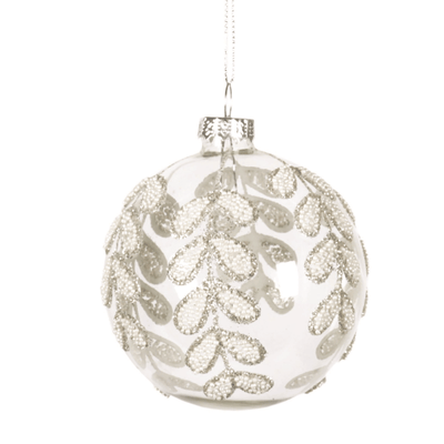 Beaded Leaf Clear Glass Ball Ornament