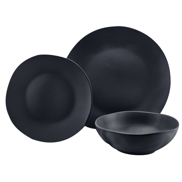 12 Piece Aspero Black Dinnerware Set Wyrth Home