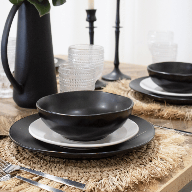 12 Piece Aspero Black Dinnerware Set Wyrth Home