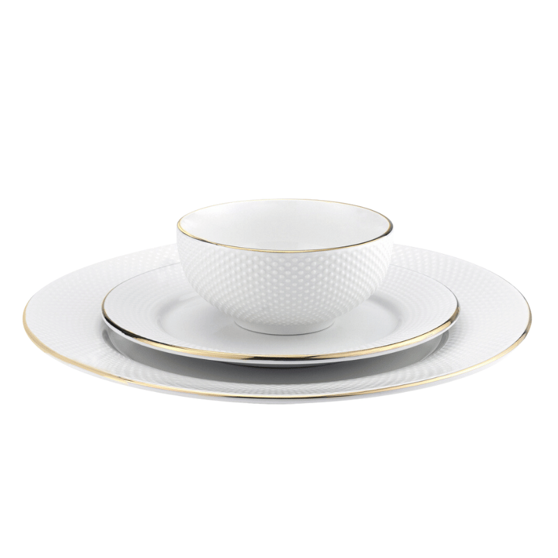 16-Piece Pique Gold Rim Dinnerware Set