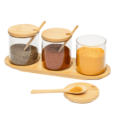 Bamboo Lid Glass Jars with Spoons - Set of 3