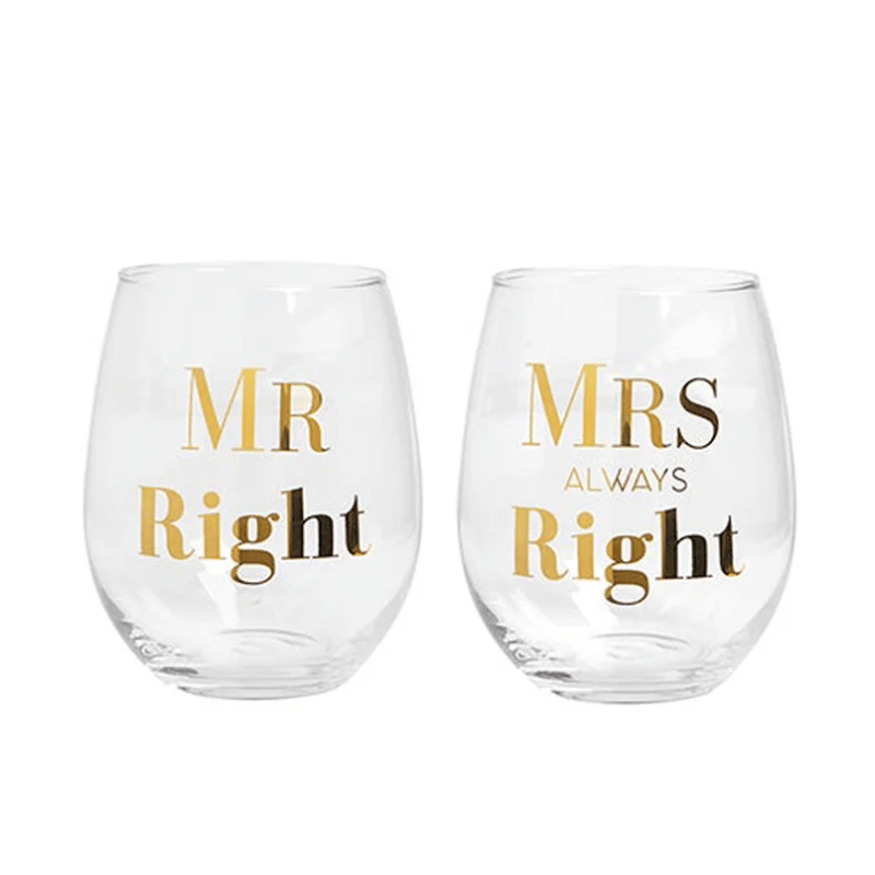 Mr Right Mrs Always Right Wine Glasses - Set of 2