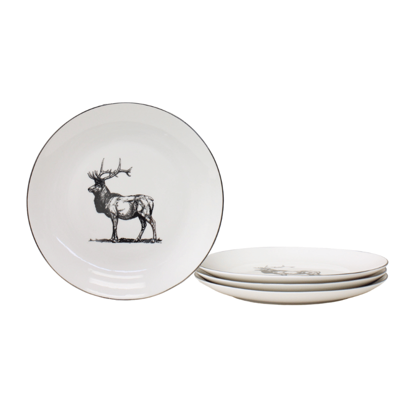 Silver Toile Reindeer Dessert Plates - Set of 4