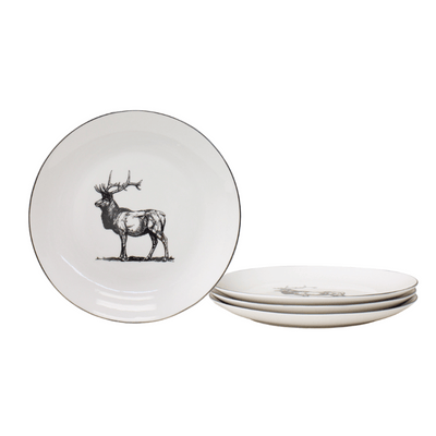 Silver Toile Reindeer Dessert Plates - Set of 4