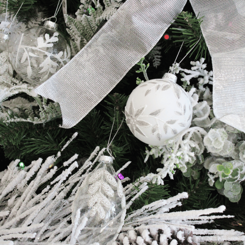 White Glitter Branch Glass Ornament