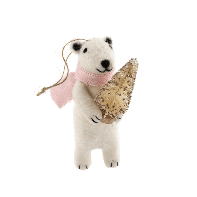 Natural Felt Polar Bear Ornament