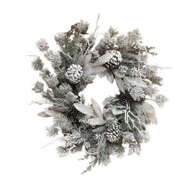 18" Snowdrift Split Pine Wreath with Pinecones