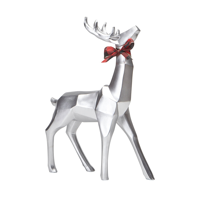 Large Silver Geometric Standing Reindeer