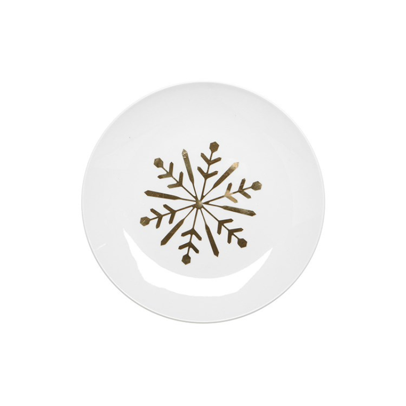 Gold Snowflake Ceramic Plate - Set Of 4