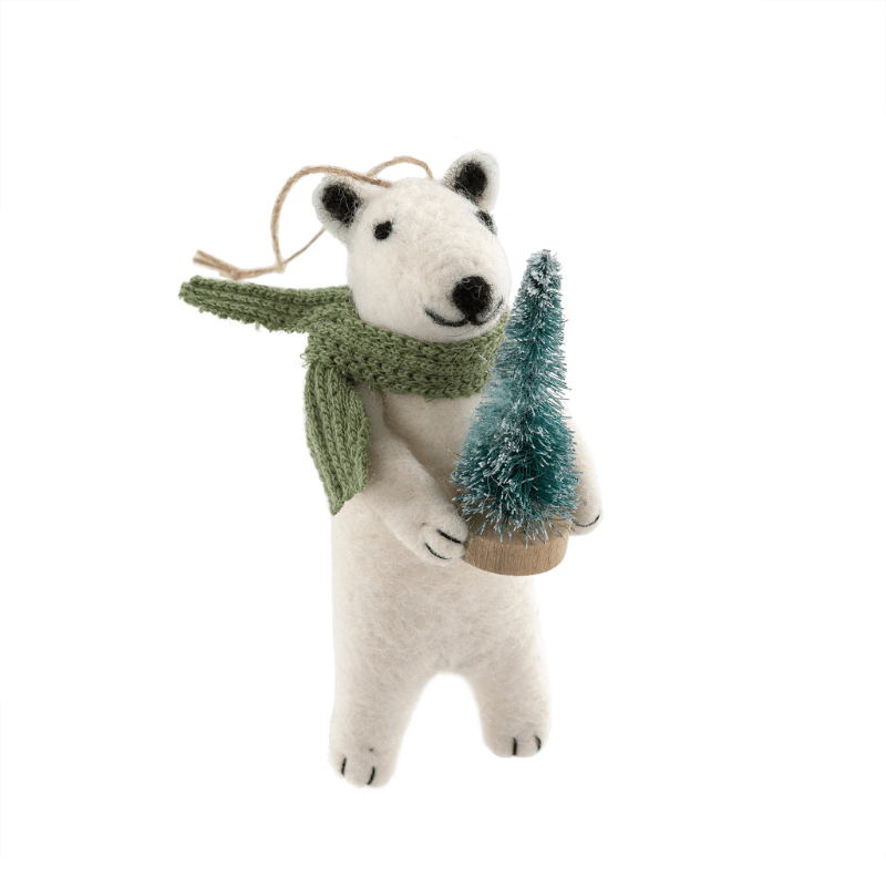 Green Felt Polar Bear Ornament