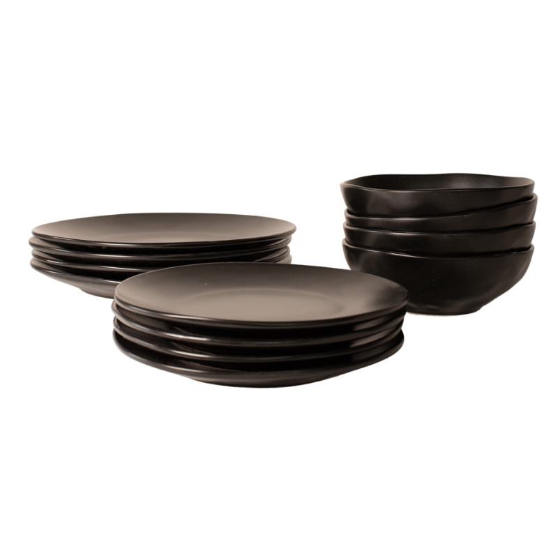 12 Piece Aspero Black Dinnerware Set Wyrth Home