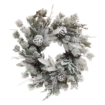 24" Snowdrift Split Pine Wreath with Pinecones